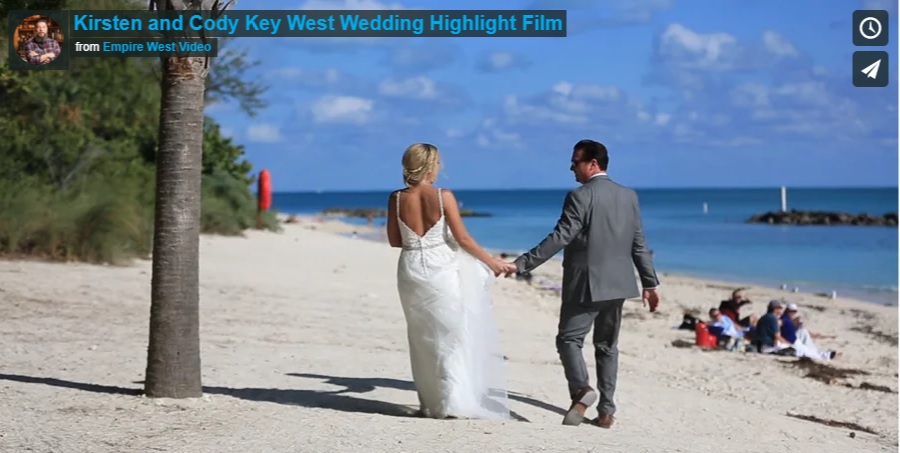 Bride and Groom walk along the beach in Key West.