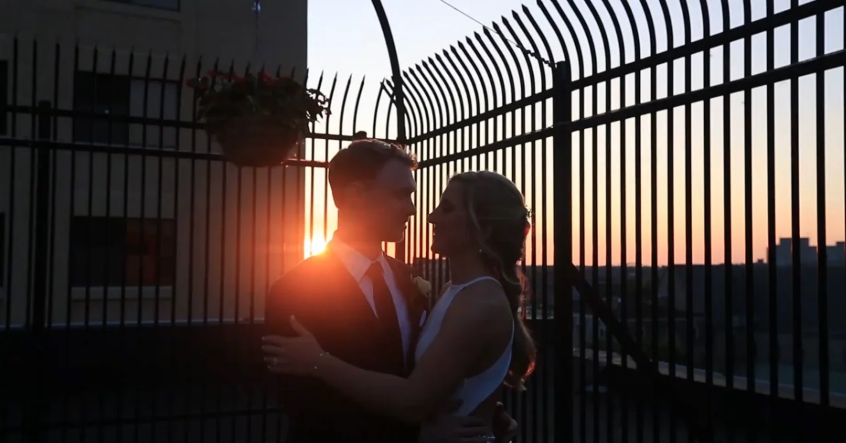 Bride and Groom dancing in the sunset at their wedding in Buffalo NY.